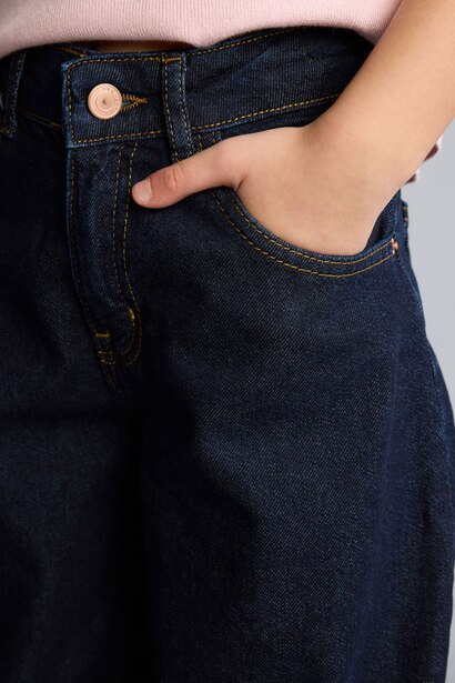 %100 Pamuk Baggy Fıt Jean Pantolon Kız Çocuk