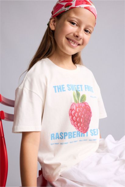 Girl Neck Fruit Print Cotton T-Shirt