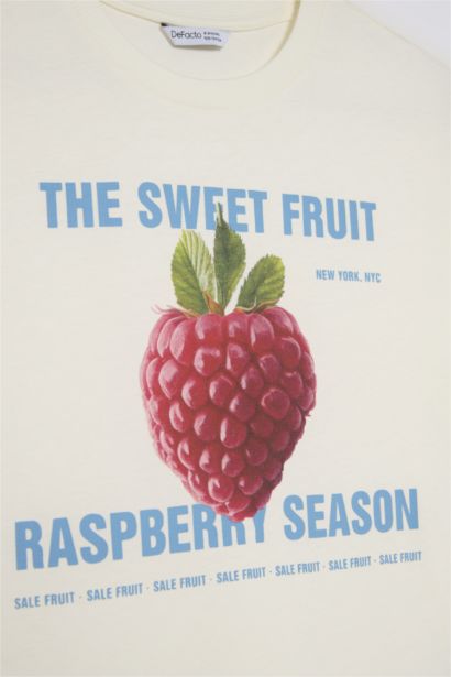 تيشيرت بناتي نص ردن ممشط بطبعة فاكهة