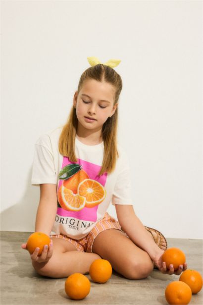 Girl Fruit Print Short Sleeve T-Shirt