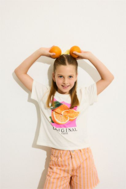 Girl Fruit Print Short Sleeve T-Shirt