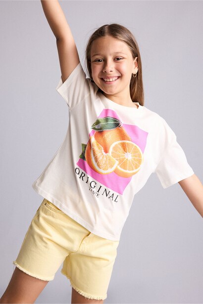 Girl Fruit Print Short Sleeve T-Shirt