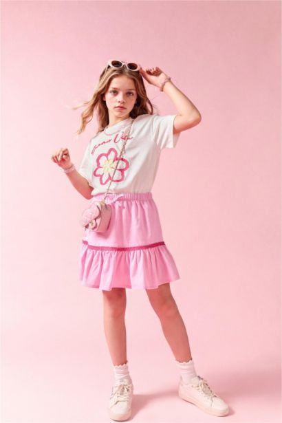 T-shirt à manches courtes Floral Col arrondi Fille