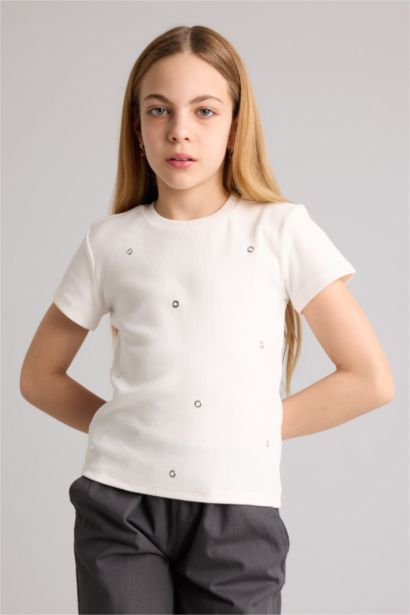 تيشيرت بناتي ردن طويل مضلع قصة عادية