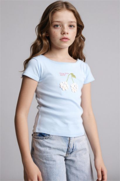 Meyve Desenli Ribana Tişört Kız Çocuk
