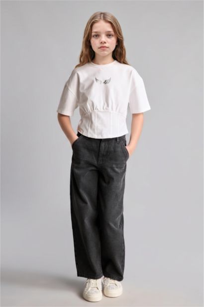 Baggy Fit Jean Pantolon Kız Çocuk