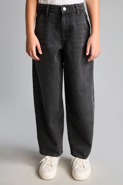 %100 Pamuk Baggy Fıt Jean Pantolon Kız Çocuk