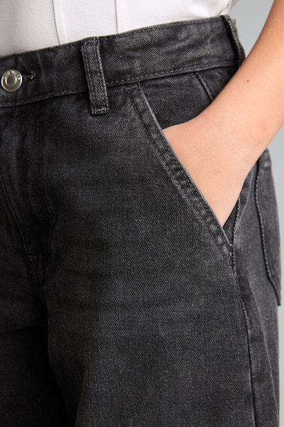%100 Pamuk Baggy Fıt Jean Pantolon Kız Çocuk