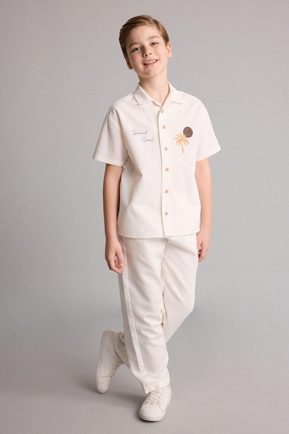 Boy Straight Leg Linen Blend Trousers