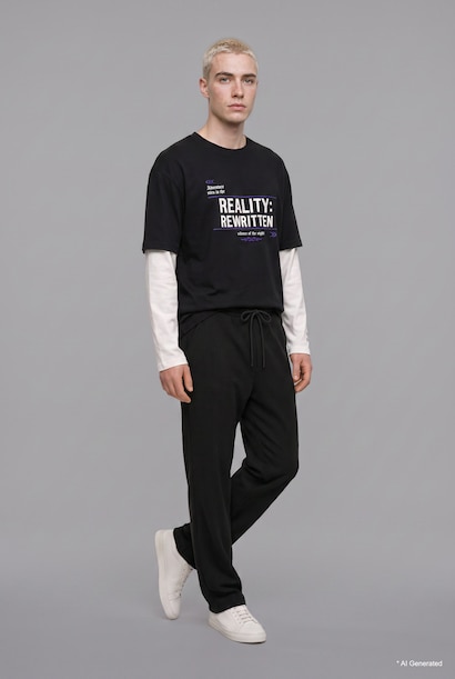 Boxy Fit 100% Cotton Printed Crew Neck Long Sleeve T-Shirt
