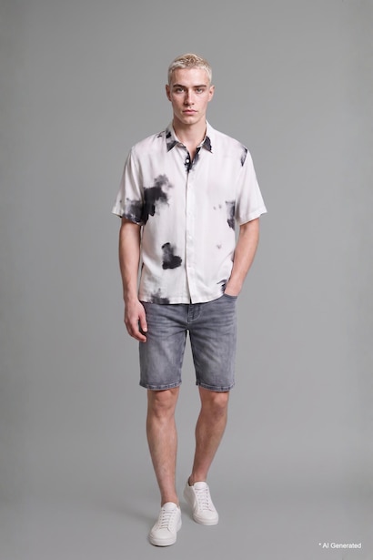 Boxy Fit Viscose Short Sleeve Shirt
