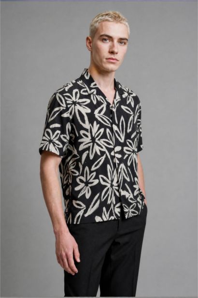 Boxy Fit Viscose Short Sleeve Shirt