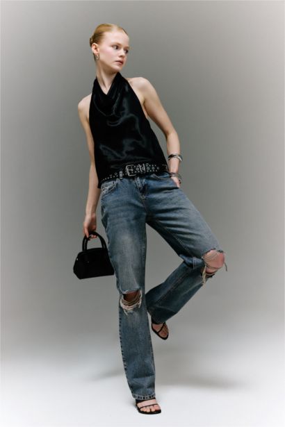 Regular Fit Kolsuz Saten Bluz