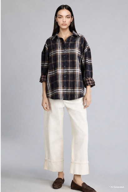 Oversize Fit Flannel Long Sleeve Shirt