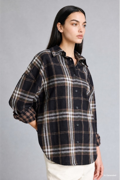 Oversize Fit Flannel Long Sleeve Shirt