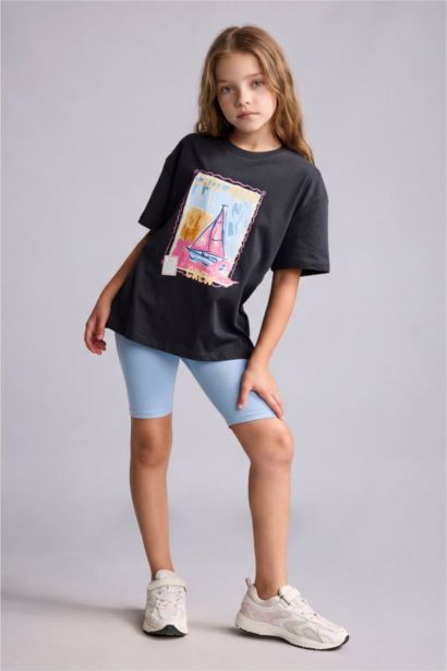 Girl Crew Neck Printed Short Sleeve T-Shirt
