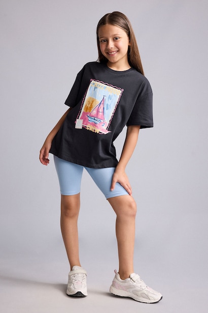 Girl Crew Neck Printed Short Sleeve T-Shirt