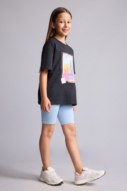 Girl Crew Neck Printed Short Sleeve T-Shirt