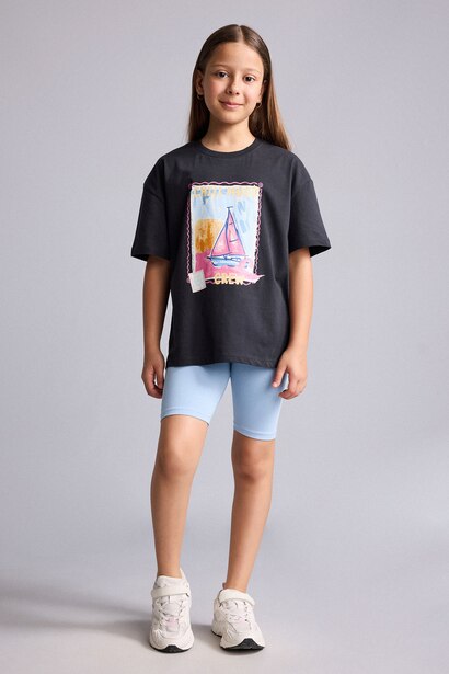 Girl Crew Neck Printed Short Sleeve T-Shirt