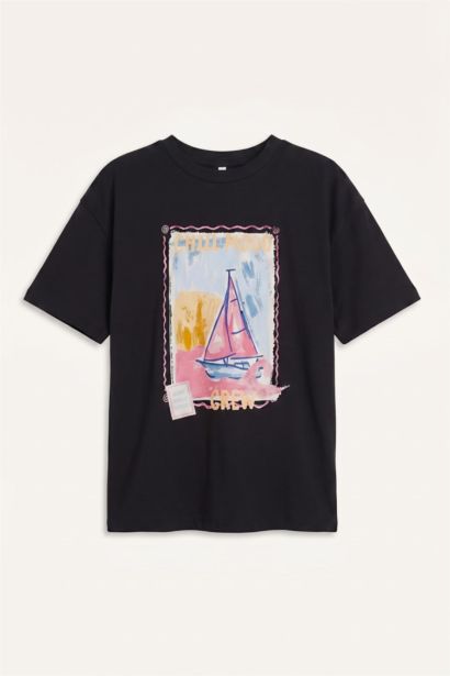 Girl Crew Neck Printed Short Sleeve T-Shirt