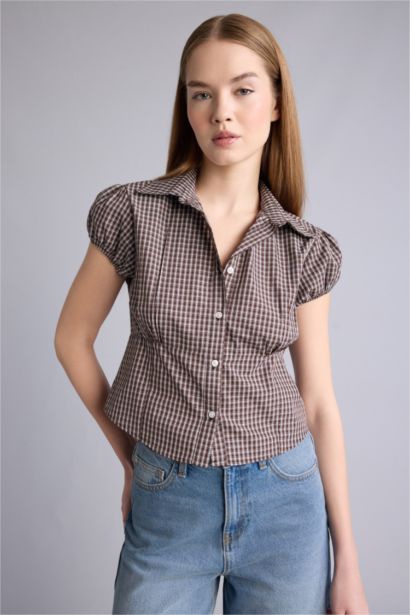 Fıtted Kareli Pamuklu Gömlek