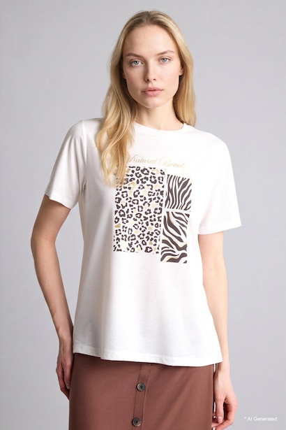 Regular Fit Crew Neck Animal Short Sleeve T-Shirt