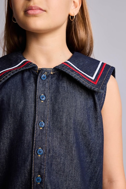 %100 Pamuk Denim Elbise Kız Çocuk