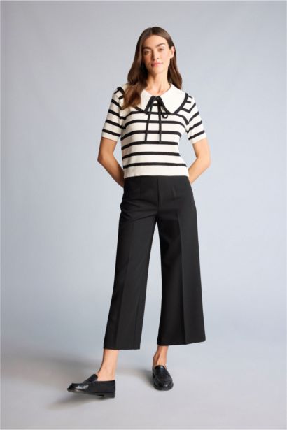 Crop Büyük Yaka Çizgili Kazak