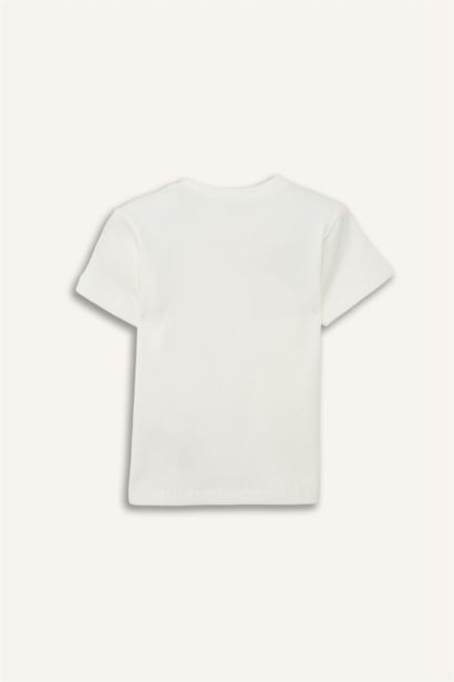 Kalp Desenli Fitilli Kaşkorse Kısa Kollu Tişört Kız Bebek