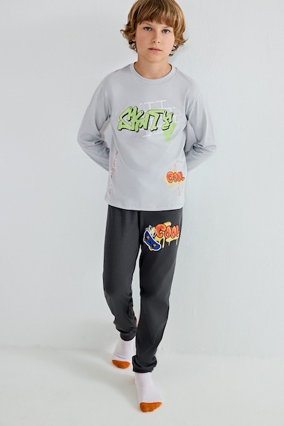 %100 Pamuk Regular Fit 2'Li Pijama Takımı Erkek Çocuk