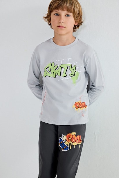 %100 Pamuk Regular Fit 2'Li Pijama Takımı Erkek Çocuk