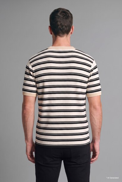Relaxed Fit Çizgili Fitilli Triko Tişört