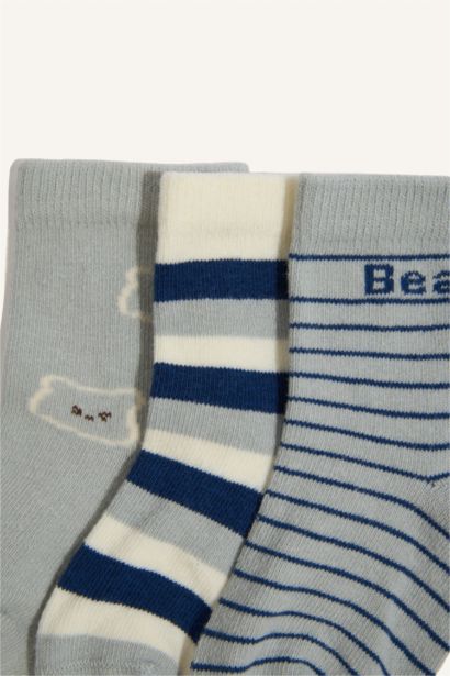 Baskılı Kaydırmaz Taban 3'lü Pamuklu Patik Çorap Erkek Bebek