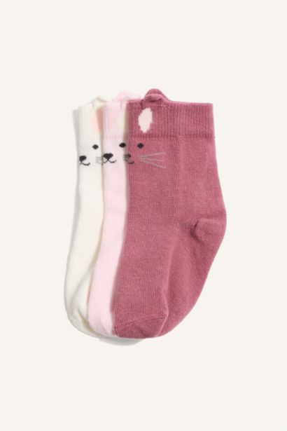 3D 3'lü Pamuklu Çorap Kız Bebek