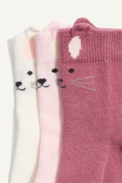 3D 3'lü Pamuklu Çorap Kız Bebek