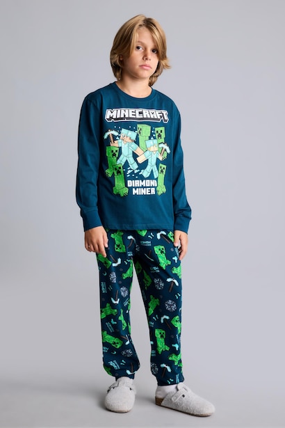 %100 Pamuk 2'li Pijama Takımı Minecraft Baskılı Erkek Çocuk