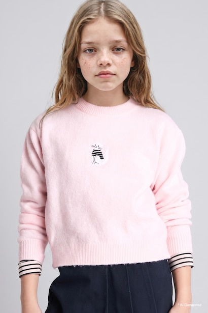 Pull brodé à col rond pour fille