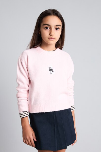 Girl Regular Fit Embroidered Crew Neck Pullover