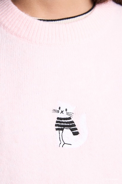 Pull brodé à col rond pour fille