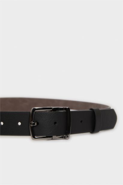 Erkek Dikdörtgen Toka Suni Deri Jean Kemeri