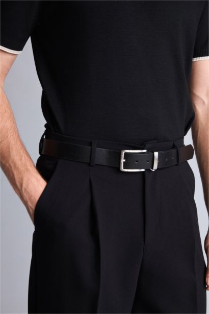 Man Rectangle Clasp Faux Leather Jean Belt