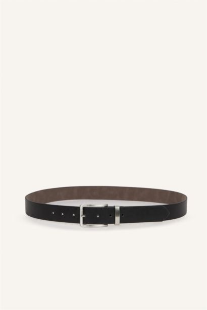 Man Rectangle Clasp Faux Leather Jean Belt