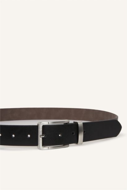 Man Rectangle Clasp Faux Leather Jean Belt