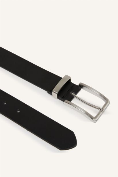 Man Rectangle Clasp Faux Leather Jean Belt