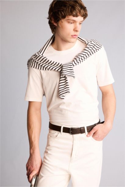 Erkek Dikdörtgen Toka Suni Deri Jean Kemeri