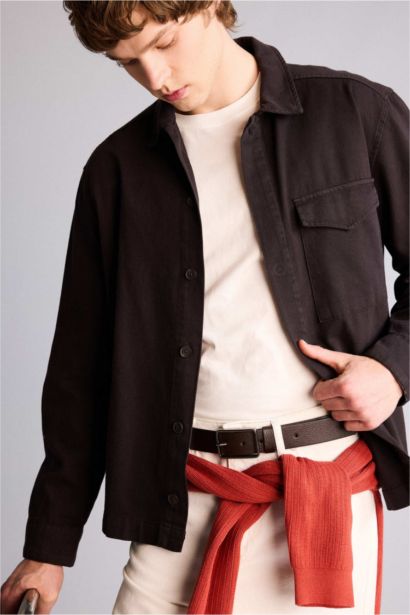 Erkek Dikdörtgen Toka Suni Deri Jean Kemeri