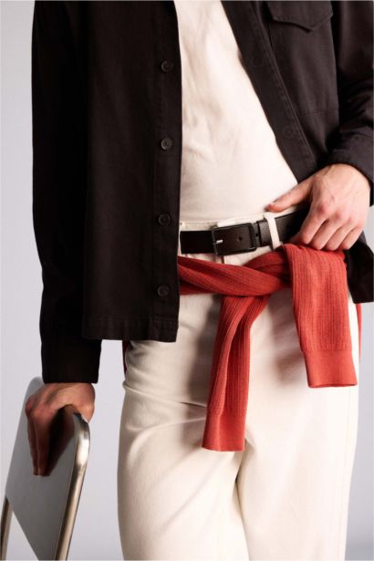 Erkek Dikdörtgen Toka Suni Deri Jean Kemeri