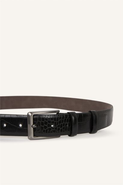 Erkek Dikdörtgen Toka Suni Deri Klasik Kemer