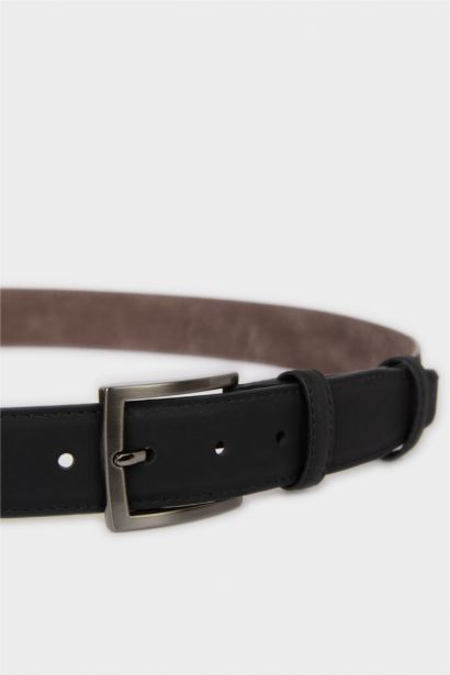 Erkek Dikdörtgen Toka Suni Deri Klasik Kemer