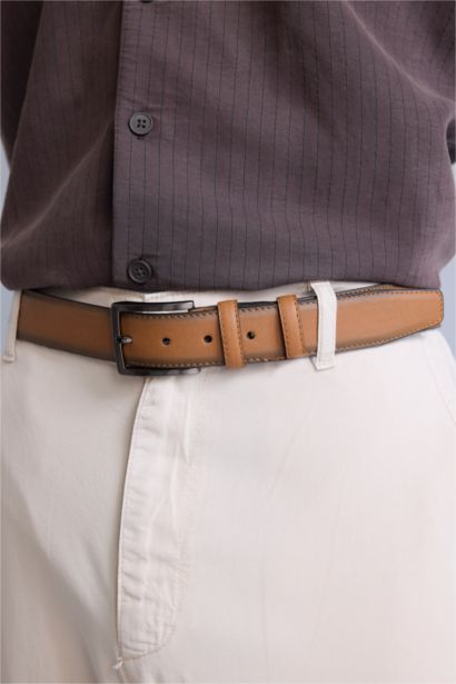 Man Rectangle Clasp Faux Leather Classic Belt